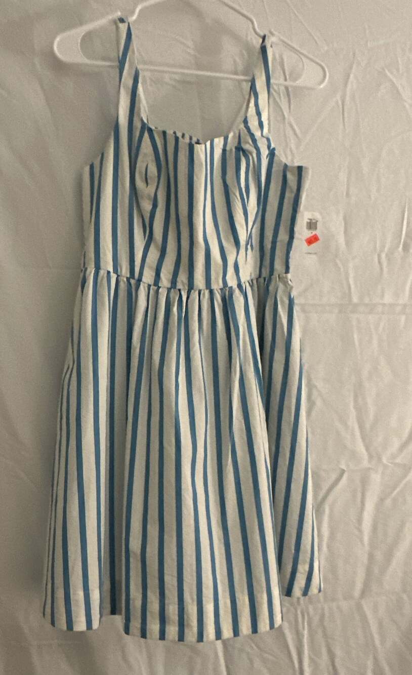 Old Navy Blue and White Striped Smocked Cami Midi Dress